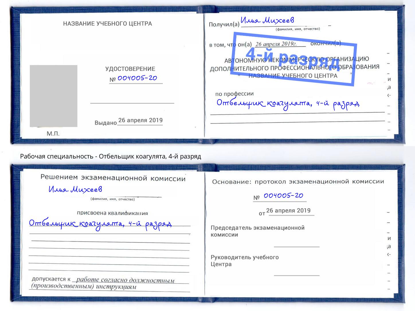 корочка 4-й разряд Отбельщик коагулята Назрань