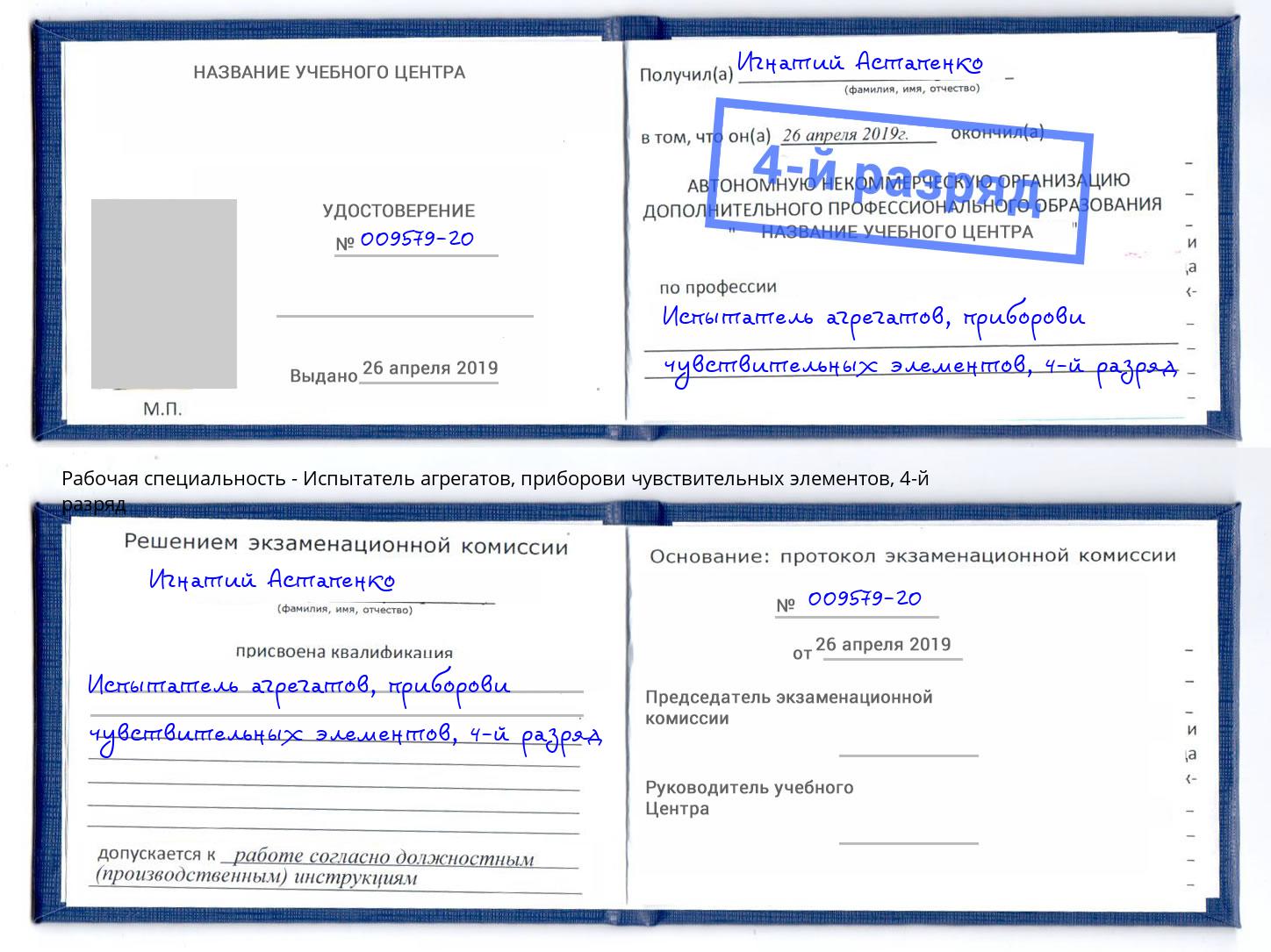 корочка 4-й разряд Испытатель агрегатов, приборови чувствительных элементов Назрань