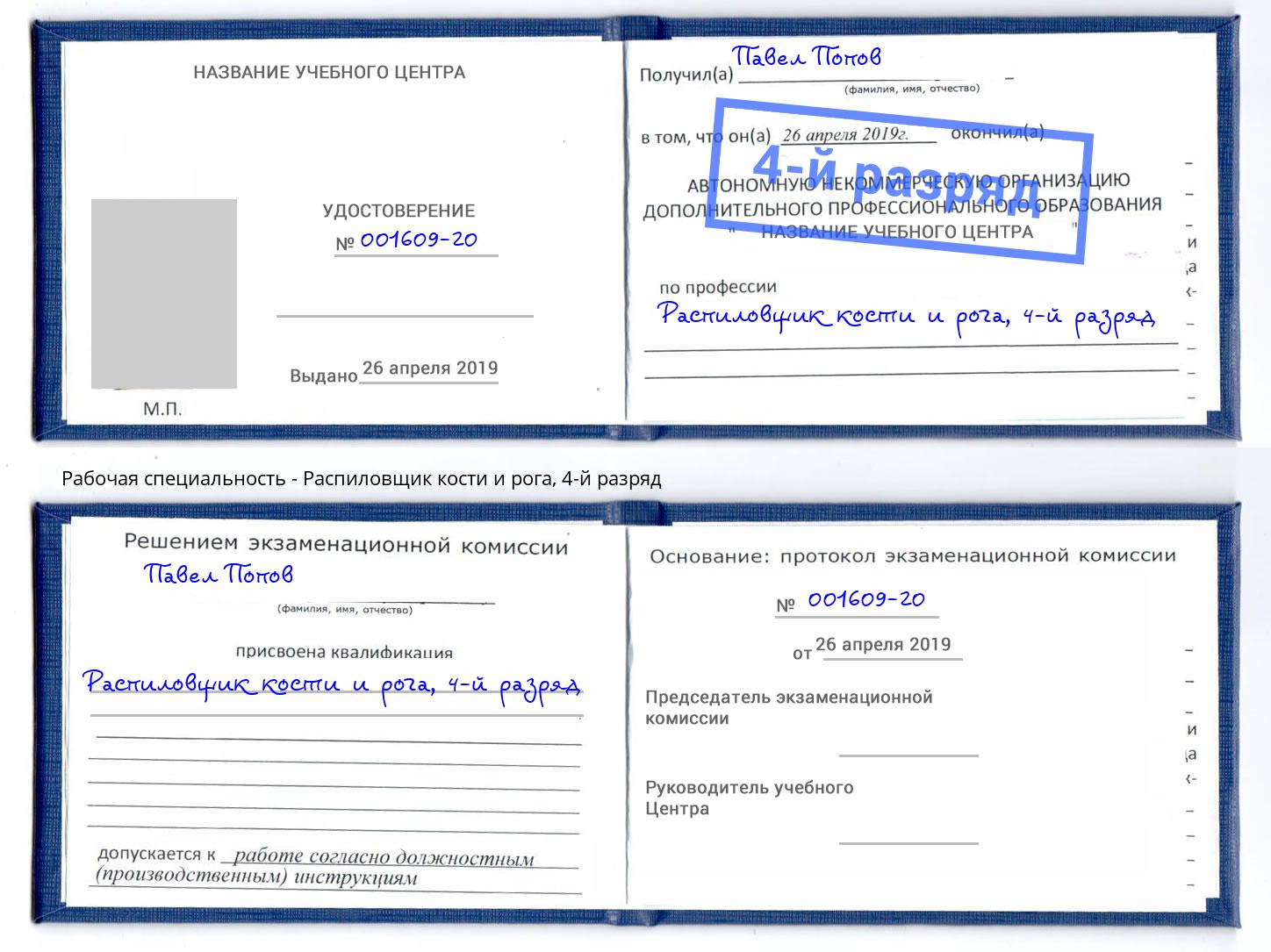 корочка 4-й разряд Распиловщик кости и рога Назрань