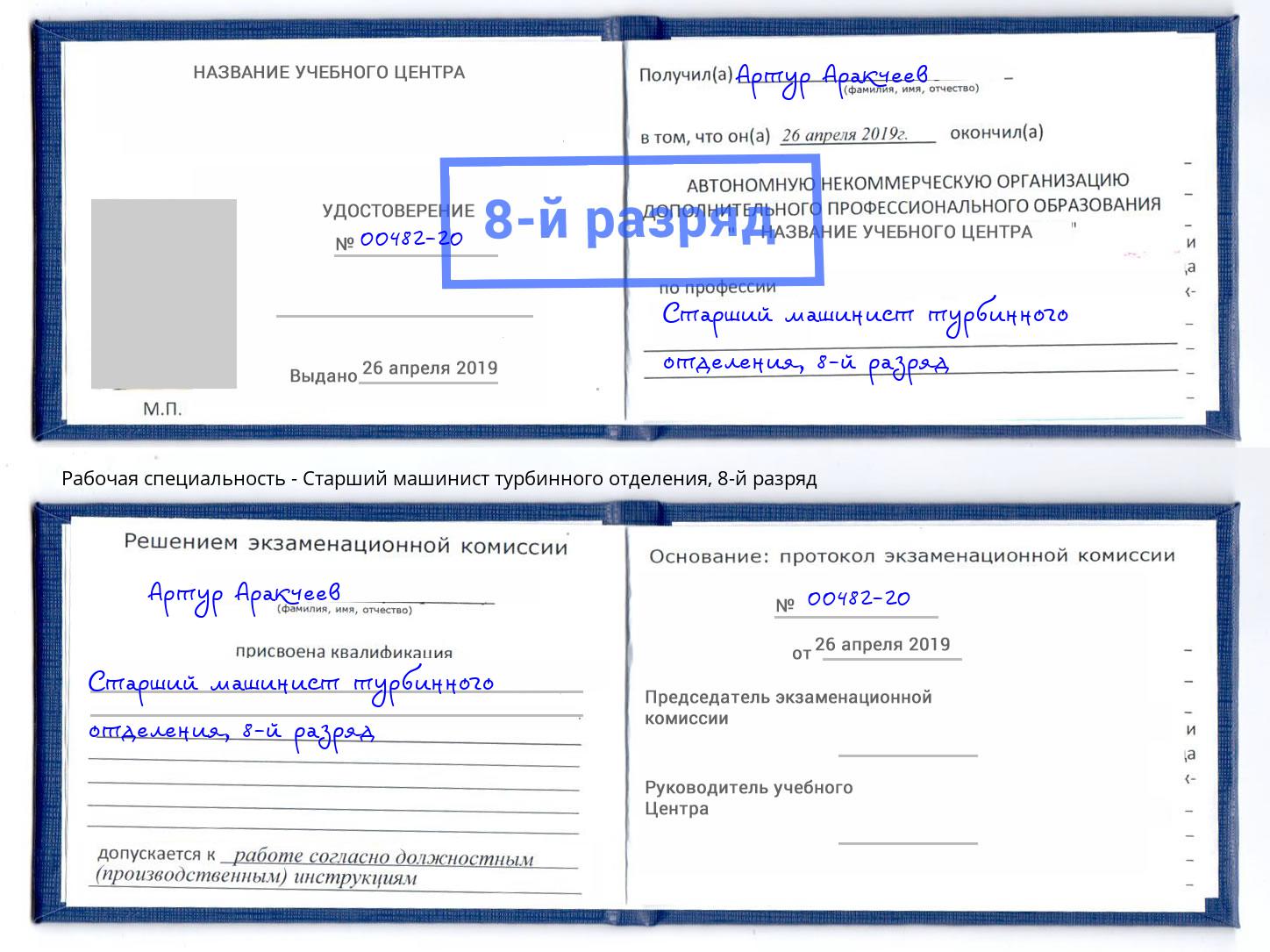 корочка 8-й разряд Старший машинист турбинного отделения Назрань