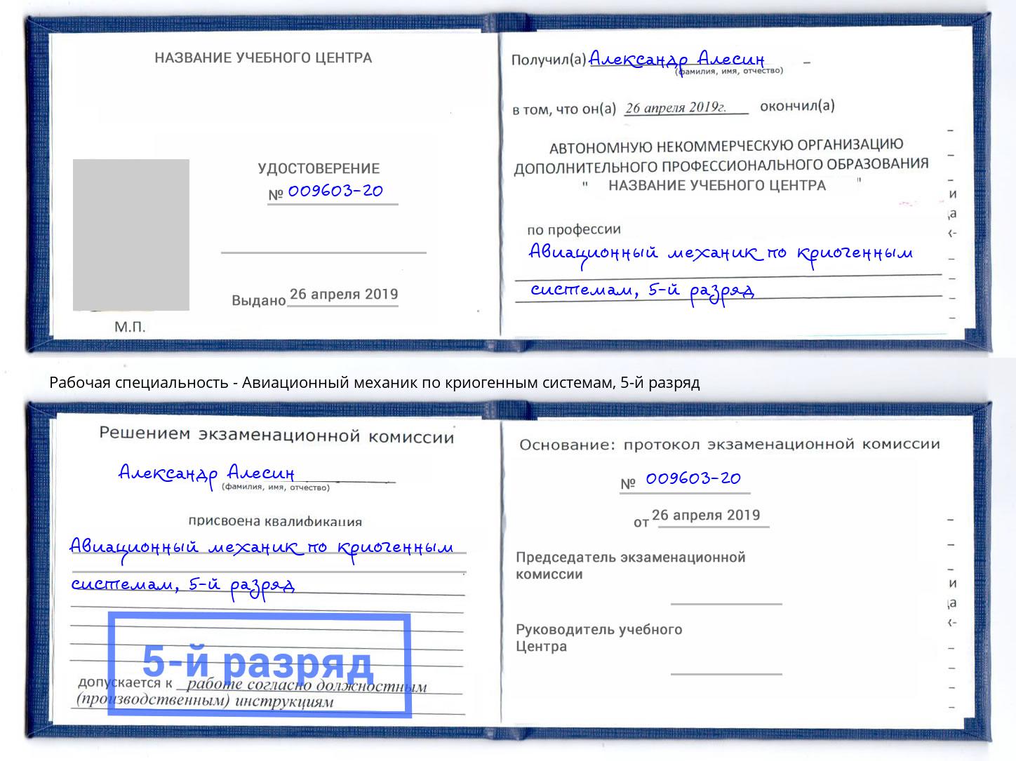 корочка 5-й разряд Авиационный механик по криогенным системам Назрань