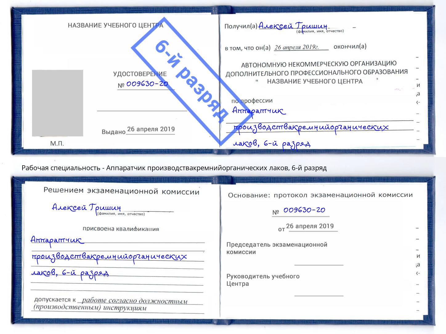 корочка 6-й разряд Аппаратчик производствакремнийорганических лаков Назрань