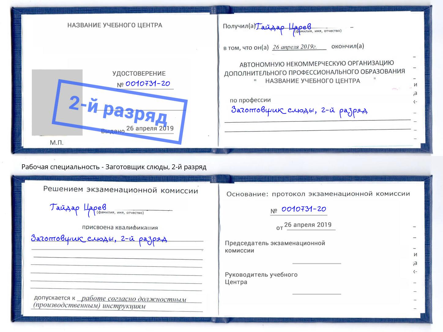 корочка 2-й разряд Заготовщик слюды Назрань