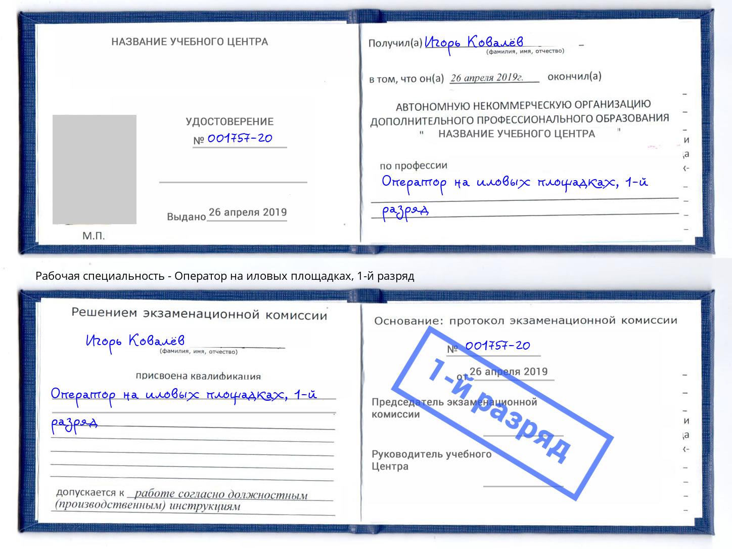 корочка 1-й разряд Оператор на иловых площадках Назрань