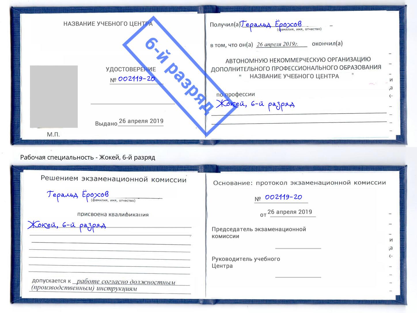 корочка 6-й разряд Жокей Назрань
