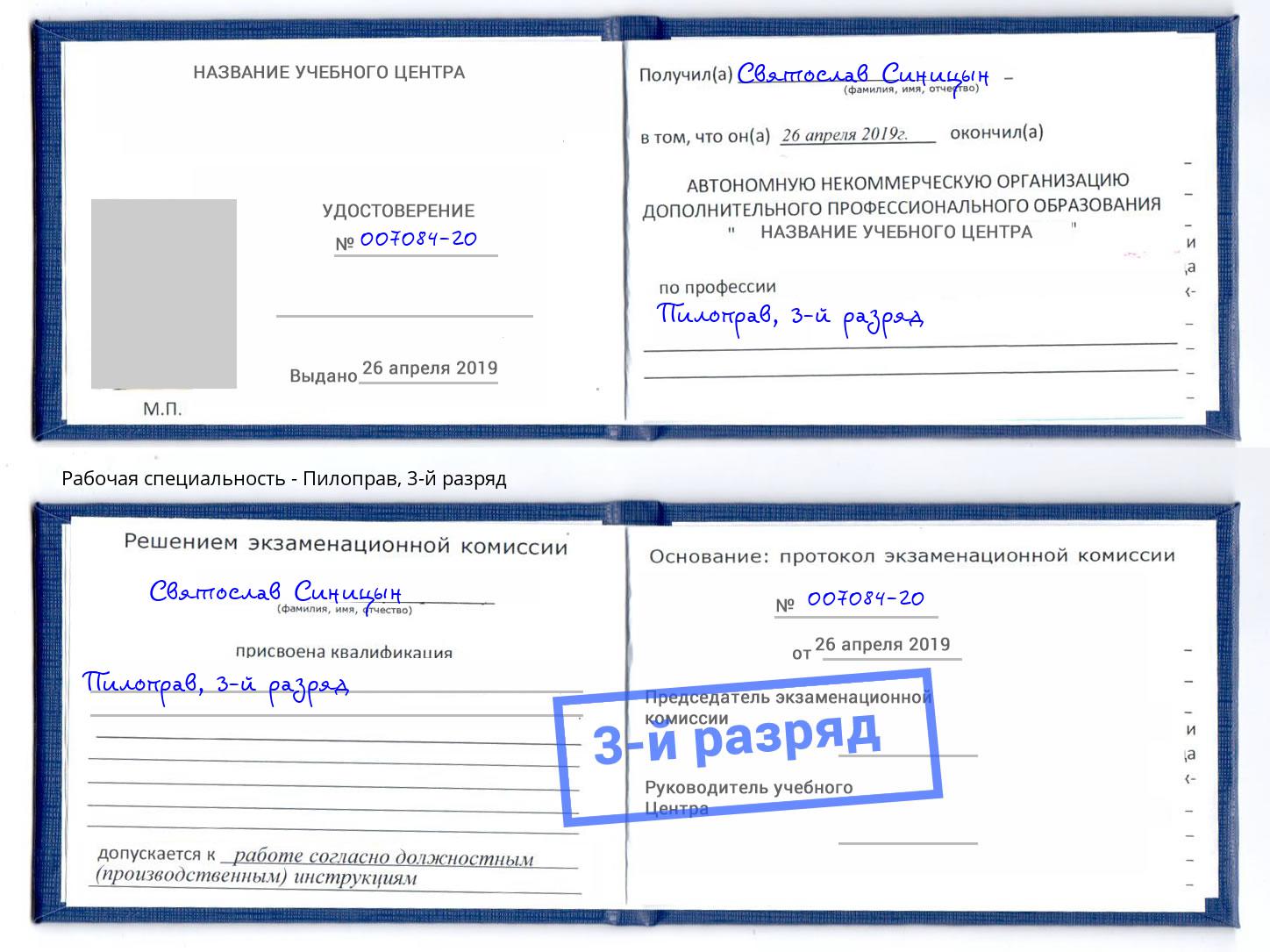 корочка 3-й разряд Пилоправ Назрань