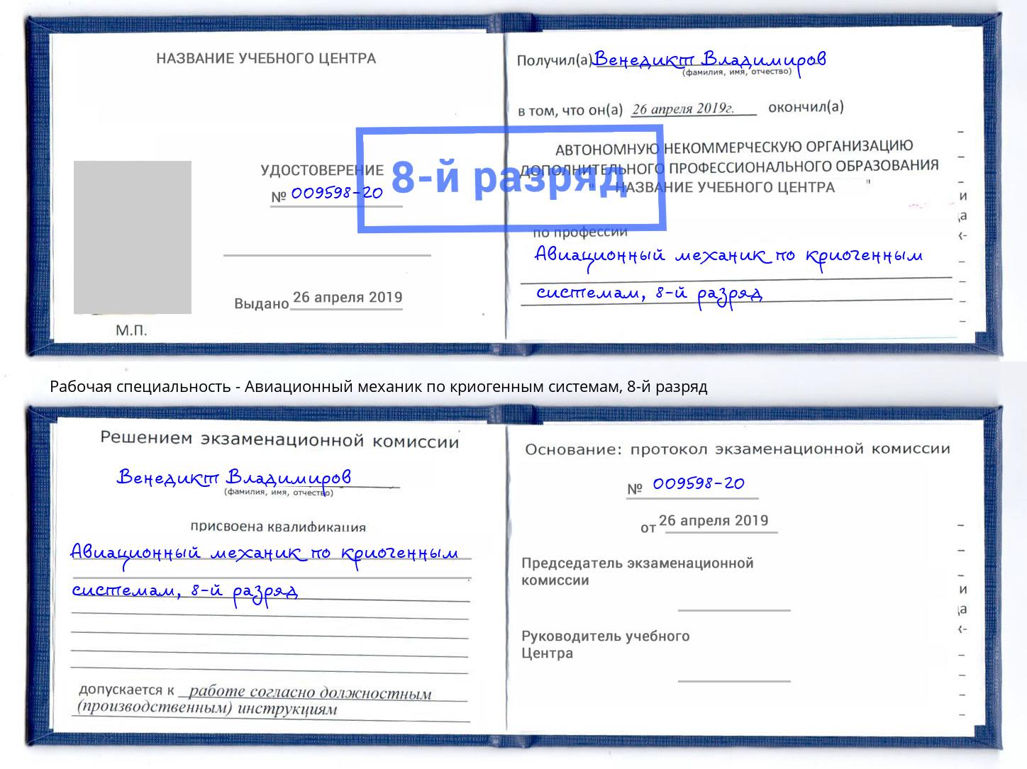 корочка 8-й разряд Авиационный механик по криогенным системам Назрань