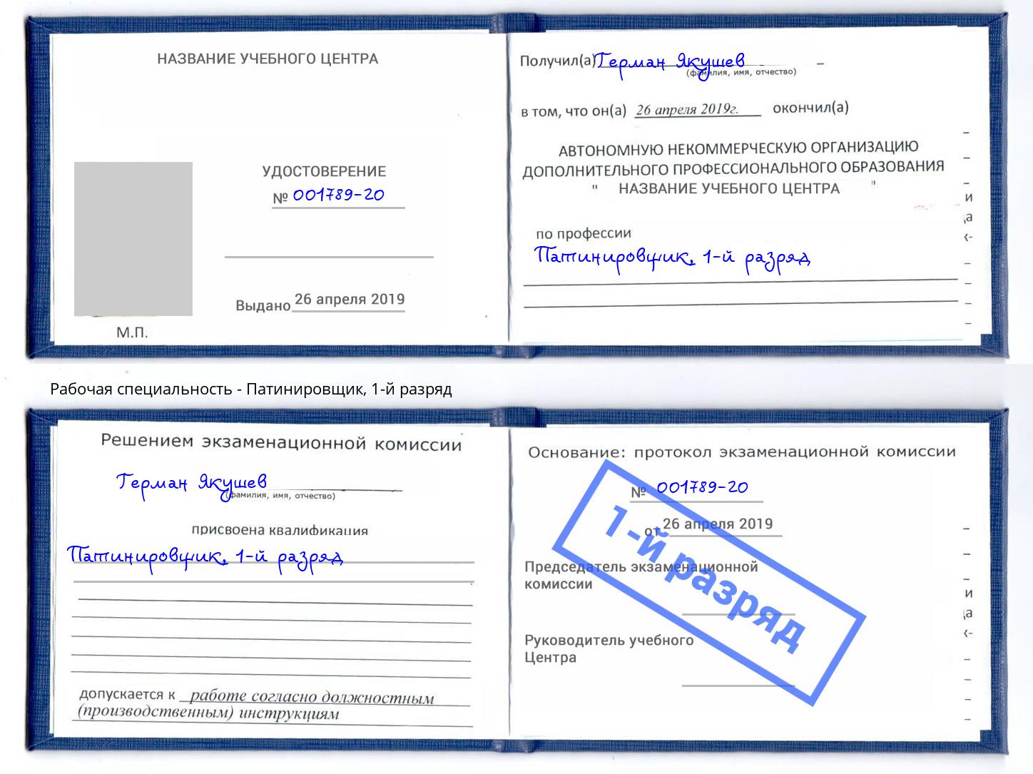 корочка 1-й разряд Патинировщик Назрань
