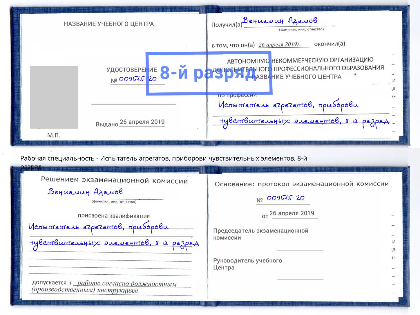 корочка 8-й разряд Испытатель агрегатов, приборови чувствительных элементов Назрань