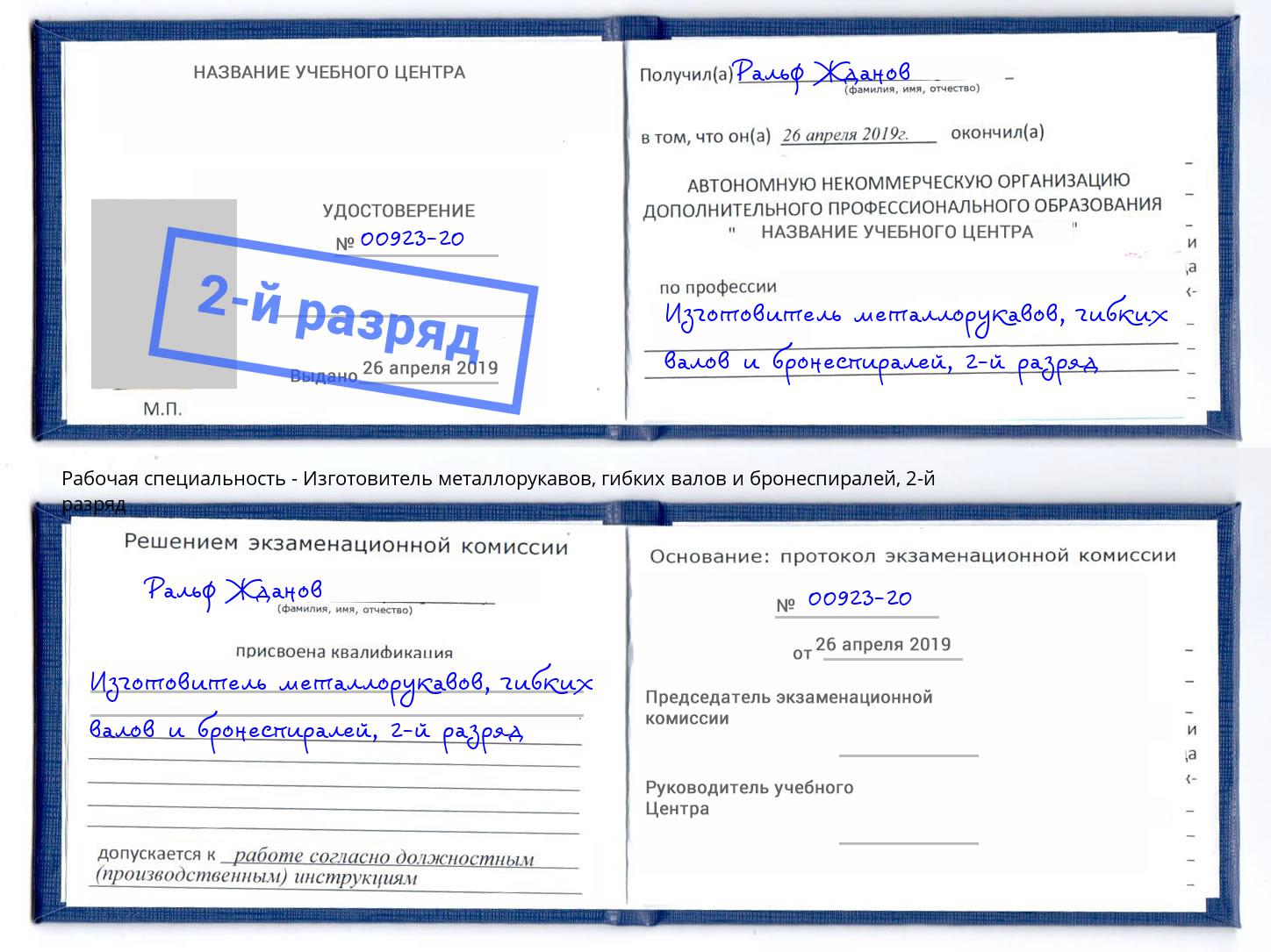 корочка 2-й разряд Изготовитель металлорукавов, гибких валов и бронеспиралей Назрань
